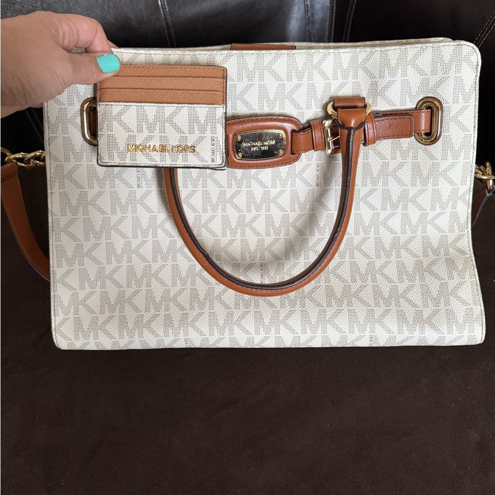 Michael Kors signature White and Tan Tote Bag